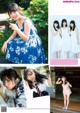 A group of young women in white dresses posing for a magazine.