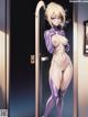 A naked anime girl standing in front of a door.